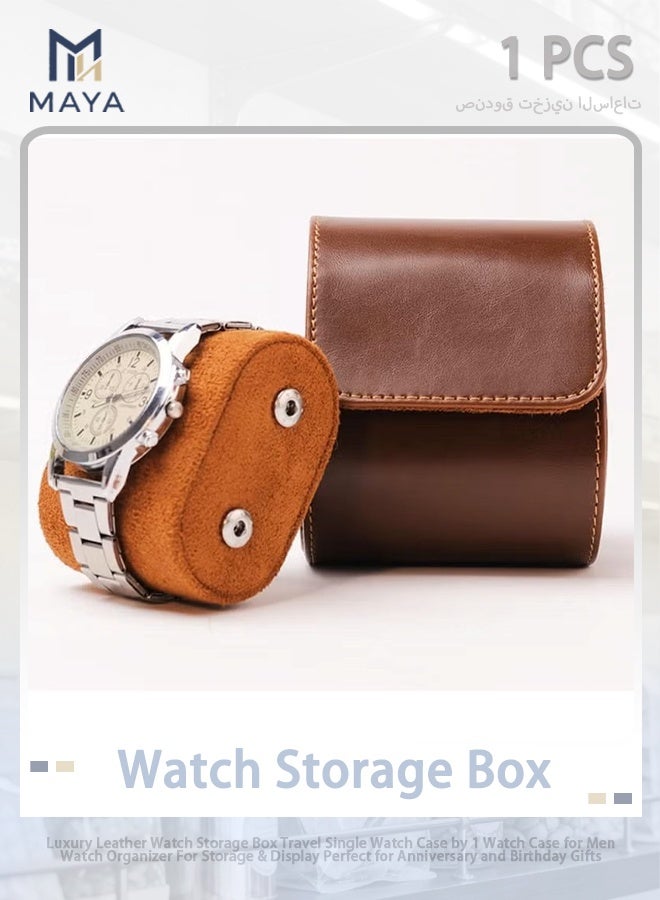 مايا علبة تخزين ساعات فاخرة من الجلد، حافظة ساعة واحدة للسفر، منظم ساعات رجالي للتخزين والعرض، هدية مثالية للذكرى السنوية وأعياد الميلاد. - Image 1